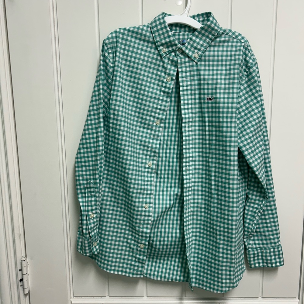 Vineyard Vines Green and White Gingham Button-Down Shirt